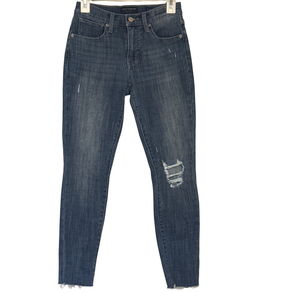 Lucky Brand Ava Skinny Jeans Dark Wash Mid Rise Ankle Distressed Womens 2/26